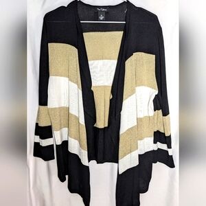 Women's‎ Nu Options Lightweight Open Cardigan black white gold stripes EUC XL